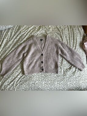 Dynamite Taupe/Oatmeal Knit Cardigan Cropped Button Front Cozy Sweater XS